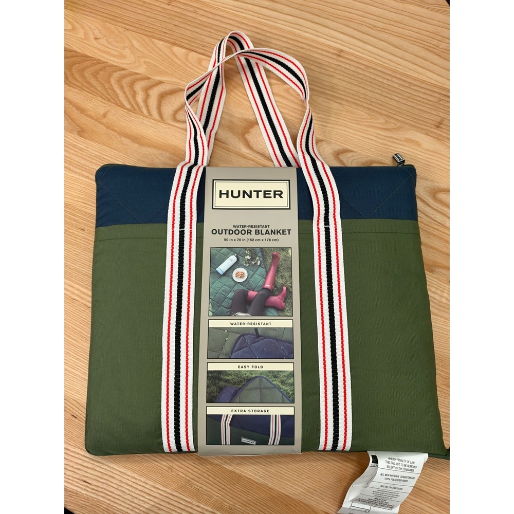 Hunter Water-Resistant Outdoor Blanket Olive Navy Blue 60x70 Picnic Tote Mat NEW